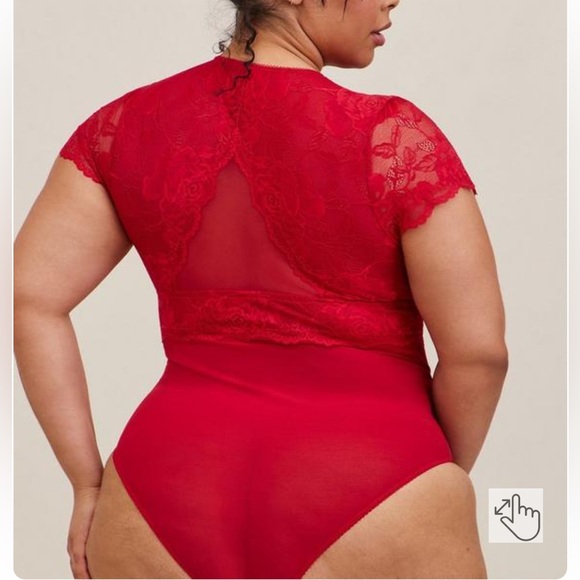 Torrid curve 3 brick red Floral Lace Short Sleeve Bodysuit - Picture 2 of 4